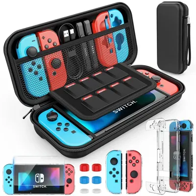 Switch Case Compatible with Nintendo Switch, 9-in-1 Accessory Kit with Carrying Case, Expandable