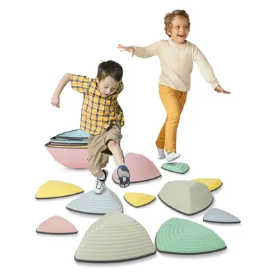 12 PCS Macaron-Color Stepping Stones Non-Slip Balance River Stones Toys Indoor And Outdoor Play