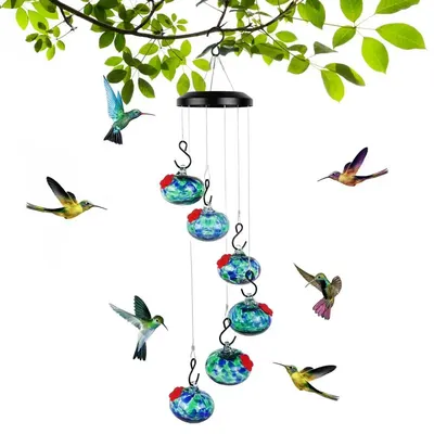 Hanging Hummingbird Feeder With Flower Shape Feeding Ports 6 Feeder Balls Outdoor Bird Feeder For