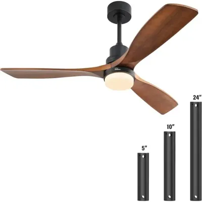 Sofucor 52 Inch Wood Ceiling Fan With Lights Remote Control Dimmable LED Light 3 Walnut Fan Blades