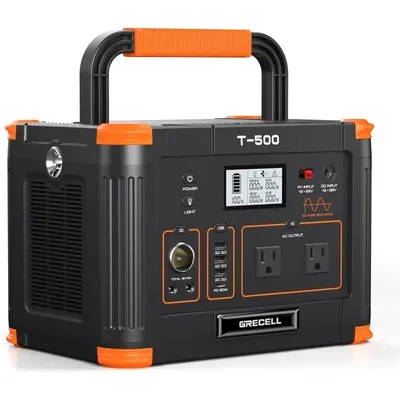 Portable Power Station 500W(Peak 1000W), 519Wh Outdoor Solar Generator Backup Battery Pack with 2