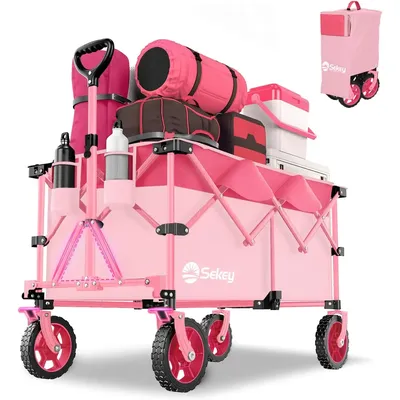 220L Collapsible Foldable Wagon with 330lbs Weight Capacity, Heavy Duty Folding Wagon Cart