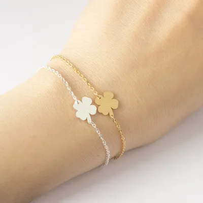 Lucky Four Leaf Clover Lucky Four Leaf Clover Charm Bracelet Femme Stainless Steel Chain Pulsera