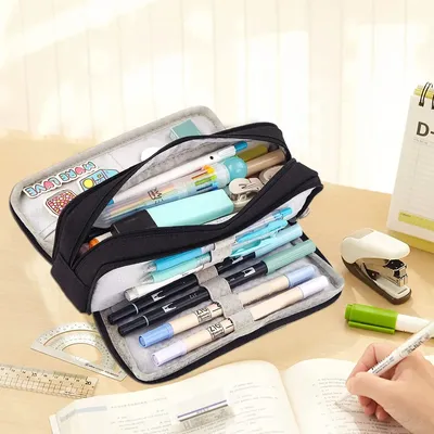 Large Capacity Pencil Case With 3 Compartment Pouch Pen Bag Macaron Color Pen Bag Storage Pouch for