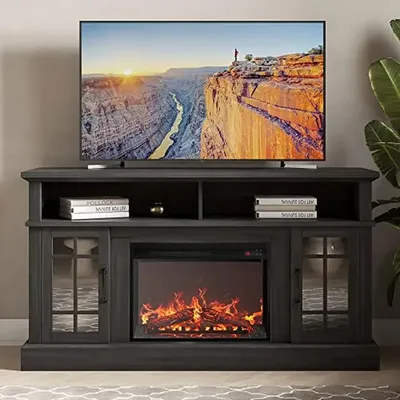 TV Stand with Electric Fireplace Heater Media Entertainment Console Storage Cabinet Shelf Unit Stand