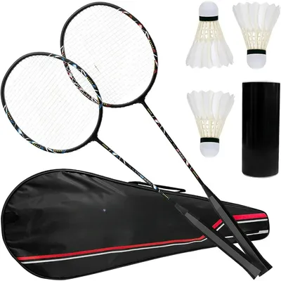 Badminton Set,2 Player Rackets Carbon Fiber Badminton Racquet with 3 Shuttlecocks and 1 Carrying