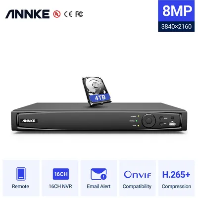 ANNKE 16CH 8MP POE NVR 4K Network Video Recorder NVR For POE IP Camera P2P Cloud Function Plug And