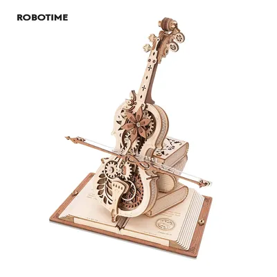 Robotime ROKR 3D Wooden Puzzle Magic Cello Mechanical Music Box Moveable Stem Funny Creative Toys