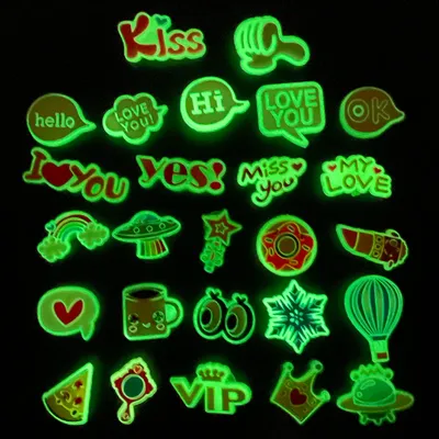 New Luminous Letters Rainbow Food Shoe Charms Set for Clog Sandals Decoration DIY Shoe Charm Pins