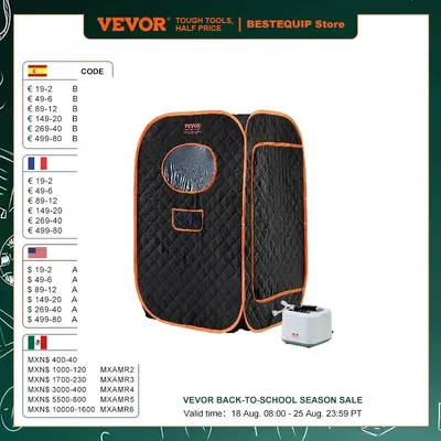 VEVOR Compact Portable Steam Sauna Tent 1000 W Black For Detox Relaxation Time Temperature Remote