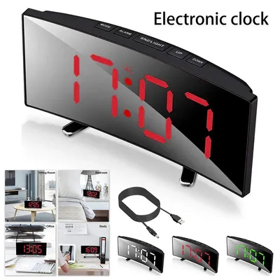 Digital Alarm Clock Curved LED Electronic Digital Desktop Clock Bedroom Decor Table Clock Bedside