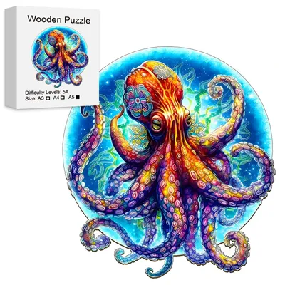 Giant Octopus Wooden Puzzle for Jigsaw lover, Uniquely Irregular Animal Shape Puzzles Wooden Toys,