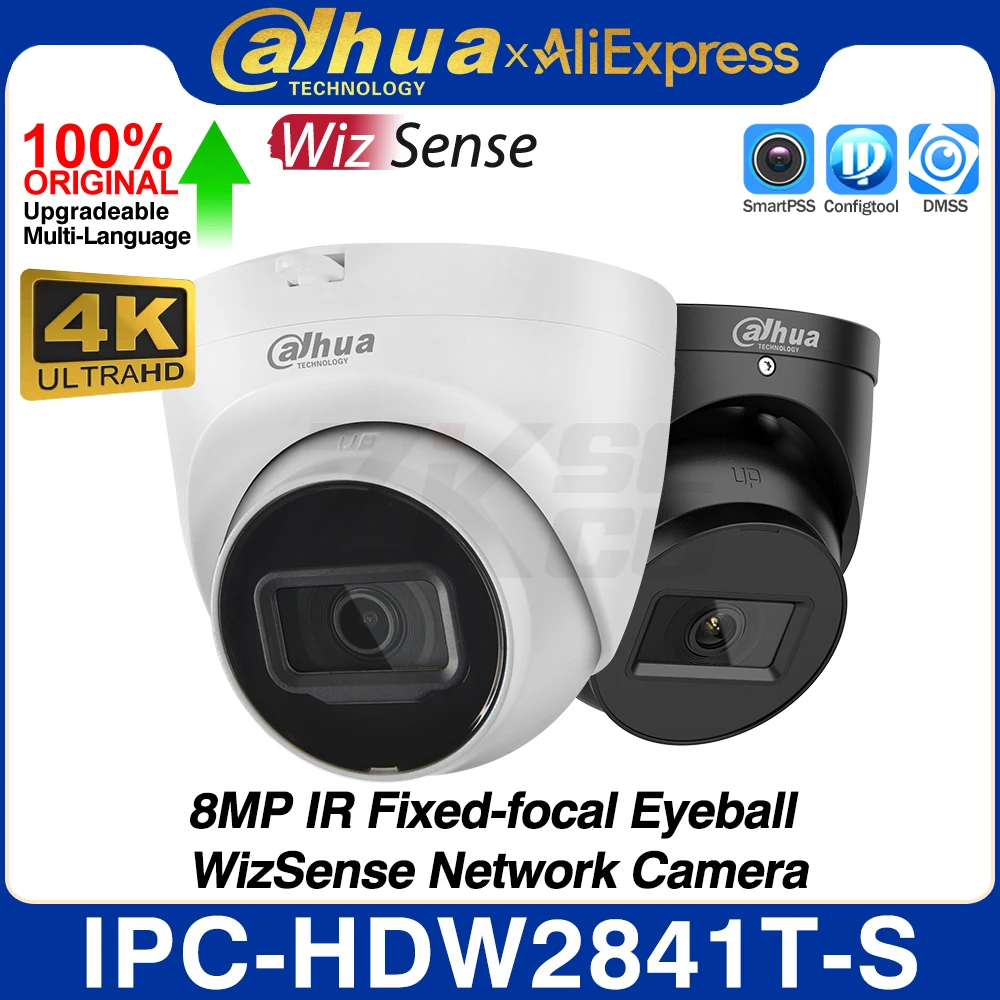 Dahua Original IPC-HDW2841T-S 8MP 4K Eyeball WizSense Network IP Camera IR 30M built-in MIC SD Slot SMD Plus IVS POE H.265 IP67