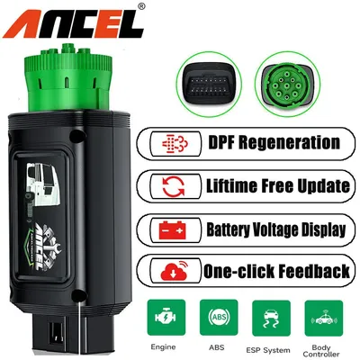 ANCEL HD120 Bluetooth Heavy Duty Truck Scanner 9/16 Pin D.P.F Forced Regen for International & Volvo