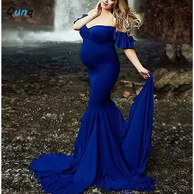 Qunq Summer New Pregnant Women Clothes V Neck Solid Off The Shoulder Batwing Sleeve Floor-Length