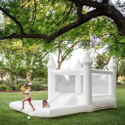 PVC Inflatable White Bounce House -13' L X 8' W X 8' Portable, Large Ball Pool and Jump Space 3in1