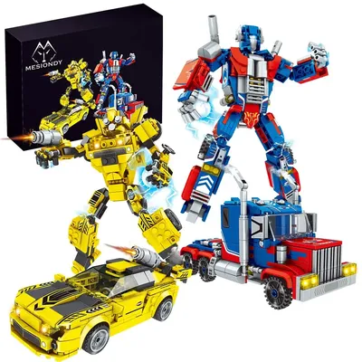 Robot Building Toy Set, Including 2 Transforming Robot Building Kit, Truck Soldier Overrun Soldier,