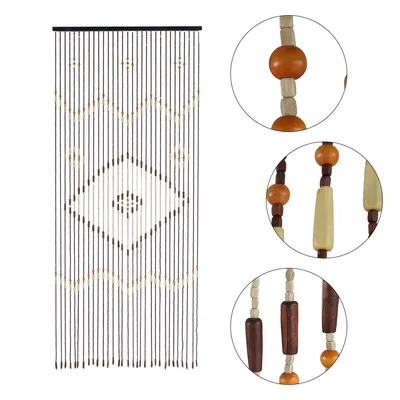 LOYALHEARTD Wood Beaded Door Curtain 31 Line Wave Fringe Wood and Bamboo Beaded Curtain Tassel Porch