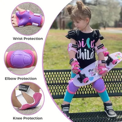 Skateboard Protective Gear 6-in-1 Set with Knee and Elbow Wrist Guards,Skateboard,Roller