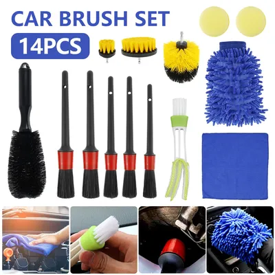 Car Cleaning Brush Set 14PCS Car Detail Cleaning Brushes Set Detailing Car Brush with Rim Brush Soft