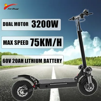 60V 20AH Lithium Battery Electric Scooter 3200W Dual Motor Electric Scooter 75KM/H Top Speed 10 Inch