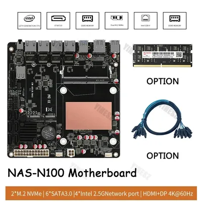 Mini ITX NAS Motherboard N100 4x2.5G Network Card 6x SATA3.0 2x M.2 NVMe DDR5 8G 4800Mhz 17x17