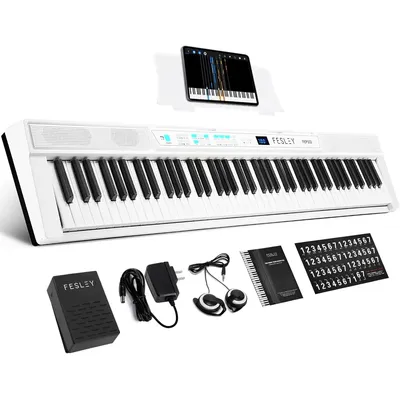 Fesley Piano Keyboard 88 Keys, Full Size Electric Piano Keyboard for Beginners, with 55 Demo Songs,