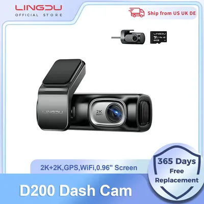 LINGDU D200 Dash Cam 2K 1440P Dual Front and Rear Car DVR WiFi Built in GPS Voice Control 24H