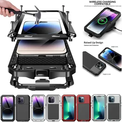 Heavy Duty Military Tough Metal Case For iPhone 15 14 13 12 11 Pro Max XS XR 8 7 Plus Shockproof