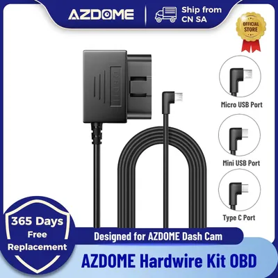 AZDOME Hardwire Kit OBD for AZDOME M550 M300S Dash Cam Parking Cable Micro USB Port/Mini USB