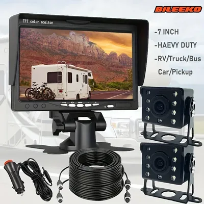 Vehicle Rear View Monitor 7" Screen With Backup Camera 4 Pin Cable Night Vision For Car Truck RV