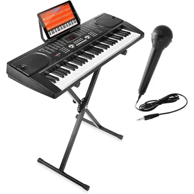 61-Key Electronic Piano Electric Organ Music Keyboard with Stand, Microphone, & Sticker Sheet -