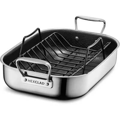 Hybrid Nonstick Small Roasting Pan with Rack, Dishwasher-Friendly and Oven-Safe Up to 900°F,