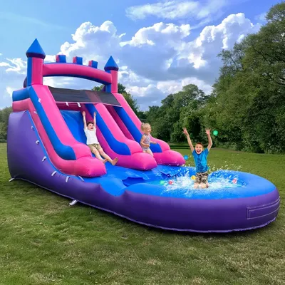 21ft Commercial Grade Navy and Purple Inflatable Water Slide with Splash Pool Bouncy Castle for