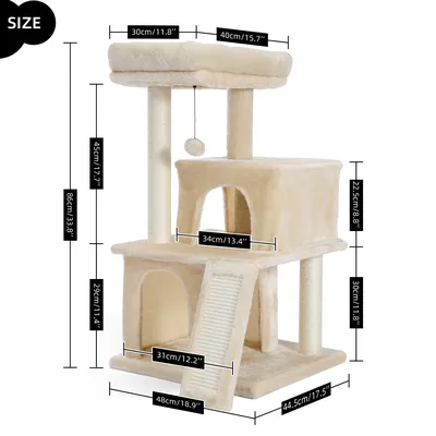 Cat Tree Wooden Cat Tower With Double Condos, Spacious Perch, Fully Wrapped Scratching Sisal Posts