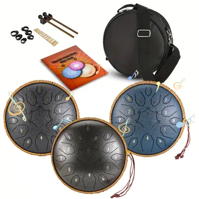 Steel Tongue Drum , 15 Note 12 Inch D Tongue Drum , Hand Pan Drums with Music Book, Steel Handpan