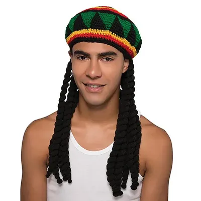 Mens Rasta Hat with Dreadlock Rasta Wig Rasta Hat Black Dreadlock Wig Costume Accessories Rasta Wig