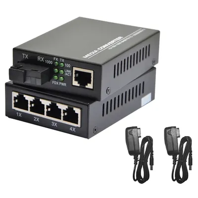 10/100/1000Mbps 1Port and 4Ports Ethernet to Fiber Optic Media Converter Single Mode 4 RJ45 and 1 SC