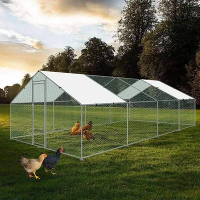 Large Chicken Coop Walk-in Metal Poultry Cage House Rabbits Habitat Cage Spire Shaped Coop with