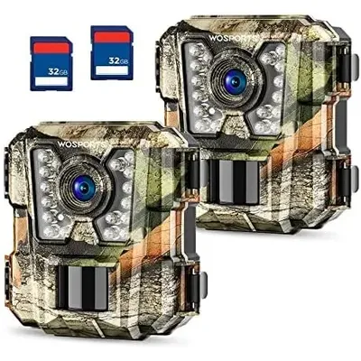 Mini Trail Camera 2 Pack 24MP 1080P HD, Game Hunting Camera with 32GB SD Cards, Waterproof Night