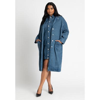 Plus Size Women's Denim Overcoat by ELOQUII in Medium Wash Denim (Size 14)