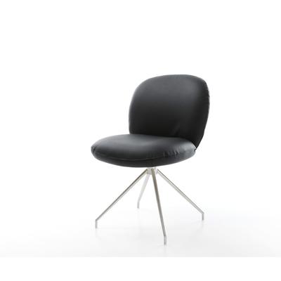 DELIFE Drehstuhl Nube-Flex Echt-Leder Schwarz Kreuzgestell konisch Edelstahl 180° drehbar Taschenfederkern, Esszimmerstühle Image