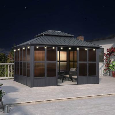 PURPLE LEAF Double Top Outdoor Sunroom Screen House Patio Hardtop Gazebo