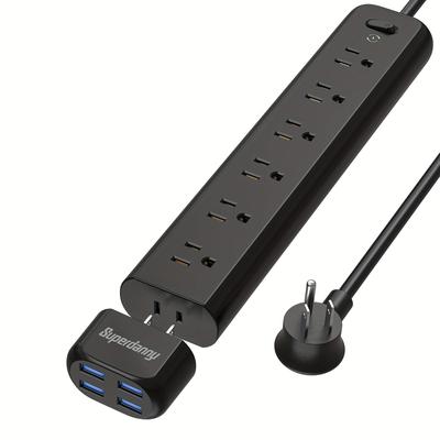 TEMU Superdanny Protector Extension Cord 7 Ac Outlet Extender With 4 Detachable Usb , 4ft Cord, Flat Plug, Wall Mount Desk Charging Station For Home, Office Dorm , Black