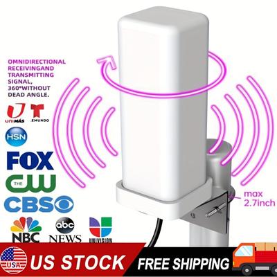 TEMU 1pcs Outdoor Tv Antenna 4k Digital Hd Antenna Signal Booster 35dbi Built-in Amplifier Maximum Transmission Distance 6000miles 1080p Hd Frequency Range 470-862 (mhz)