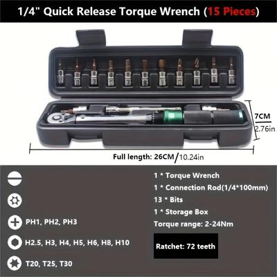 TEMU 1/4'' -24n.m Precise Double Scale Torque Wrench Set Mtb Bike Socket Spanner Bicycle Motorcycle Ratchet Repair Toolbox Accesories Kit Image