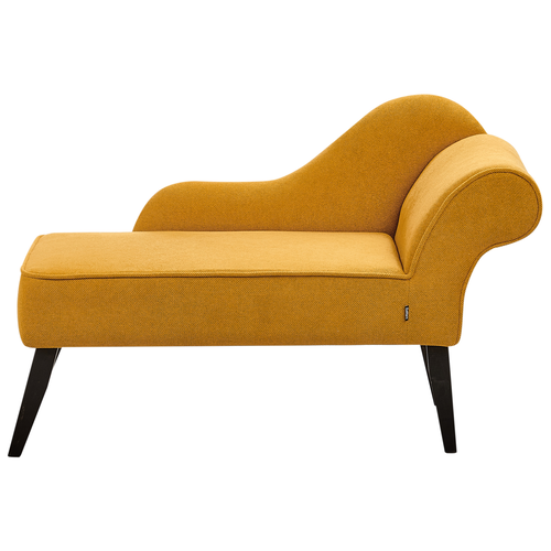 Chaiselongue Senf Stoffbezug Rechtsseitig mit Armlehne hoher Rückenlehne Schwarzen Holzbeinen Retro Wohnzimmer Récamiere Liegesofa