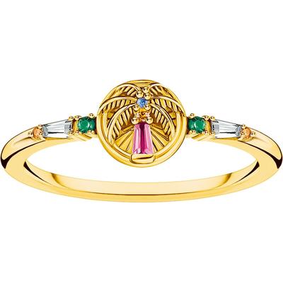 Fingerring THOMAS SABO "Festival Vibes: Ring mit Palme, TR2457-488-7-52-60" Gr. 56, gold (gelbgoldfarben, rot, weiß, ora