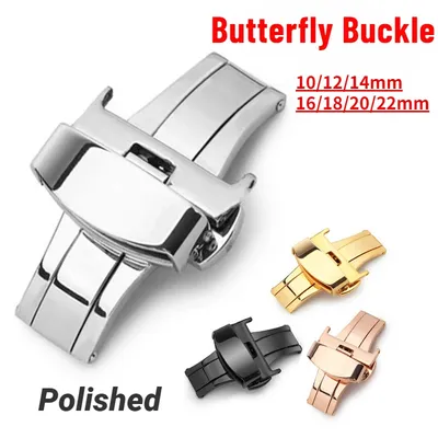 10/12/14/16/18mm 20mm 22mm Edelstahl Schmetterling Schnalle Poliert Knopf Schloss Uhrenarmband Image