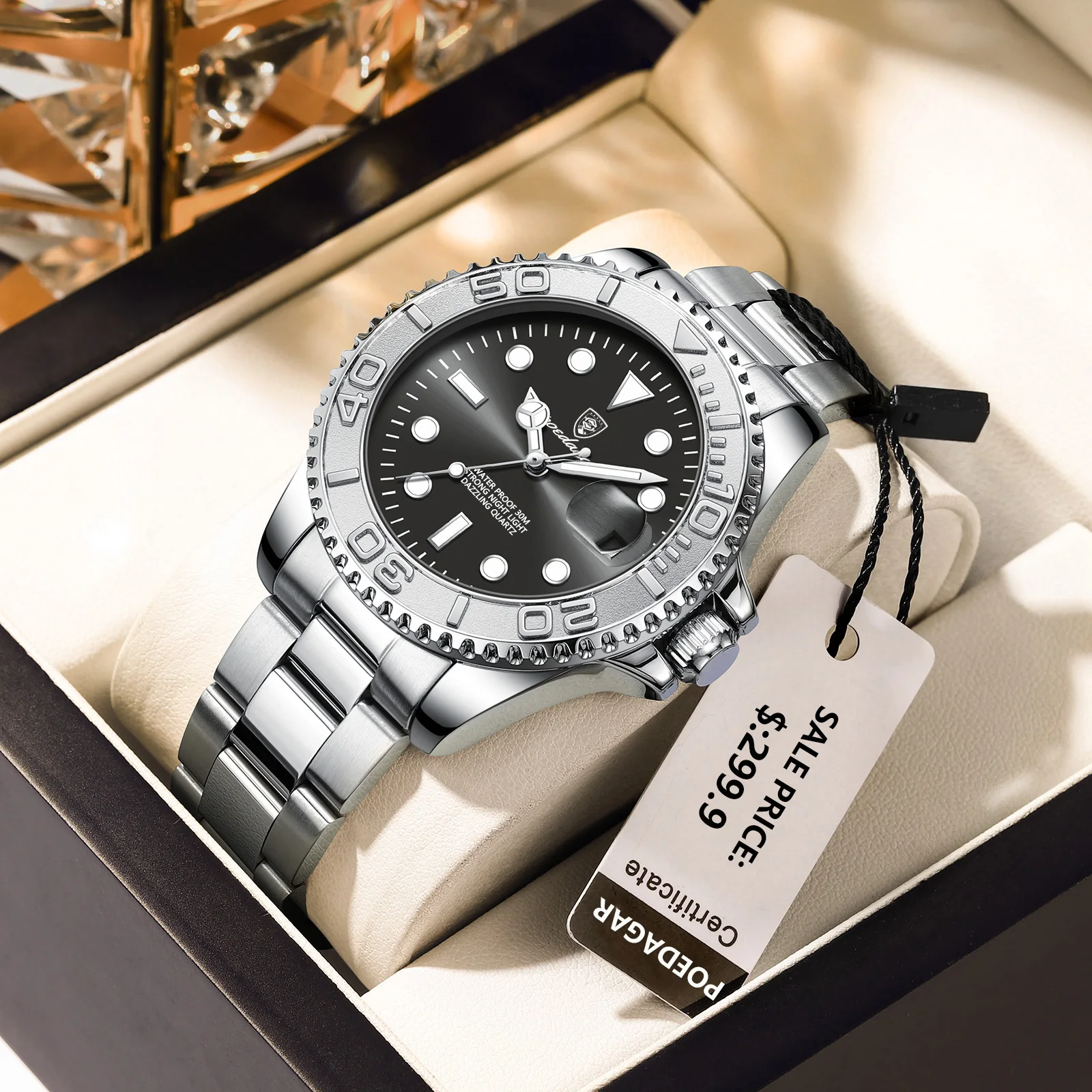 POEDAGAR Top Luxus Mann Uhr Wasserdicht Leucht Datum Männer Uhr Edelstahl Männliche Uhr Sport Mode männer Quarz Uhren Image